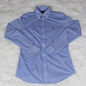 Ralph Lauren Women’s Blue Knit Oxford Long Sleeve Button Down Shirt M